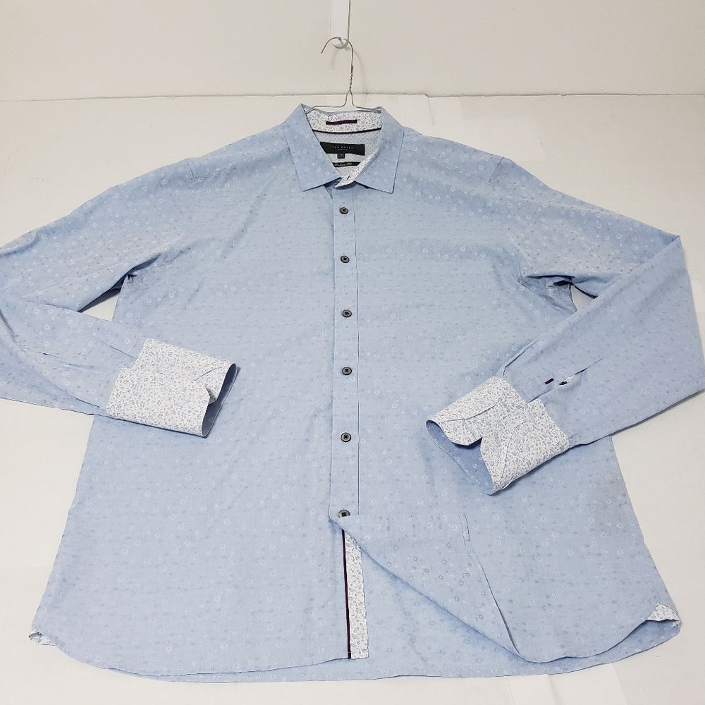 Ted Baker London long sleeve button up floral dress shirt Men's xl blue